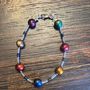 Handmade beaded metallic bracelet with easy clasp